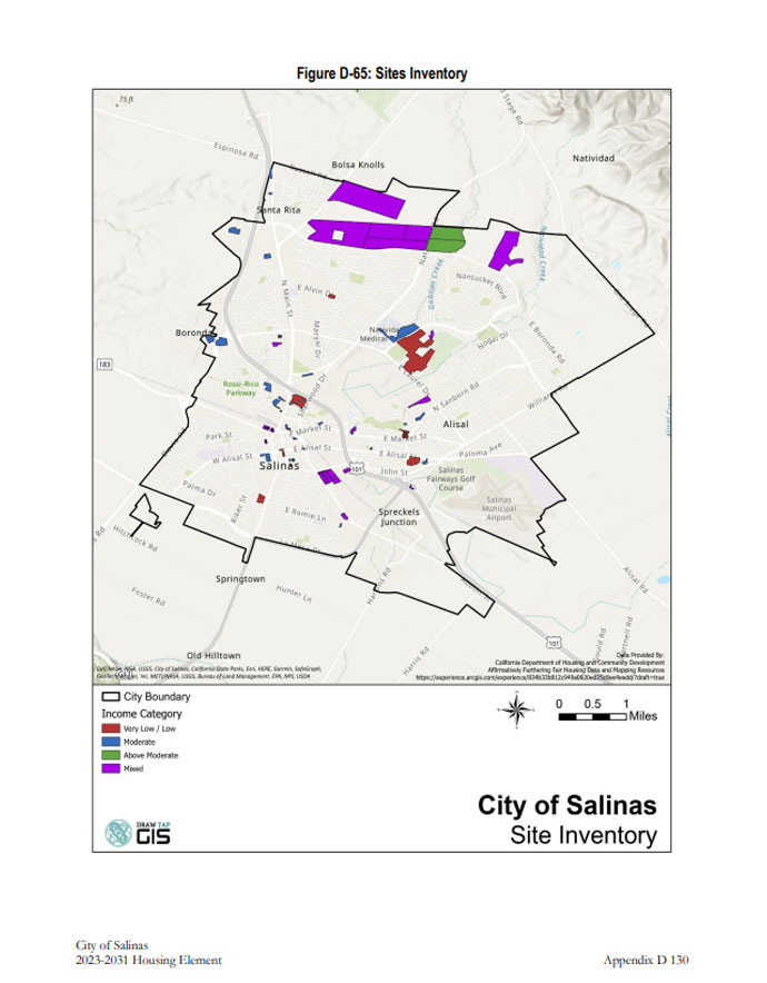 The site inventory map for the City of Salinas.